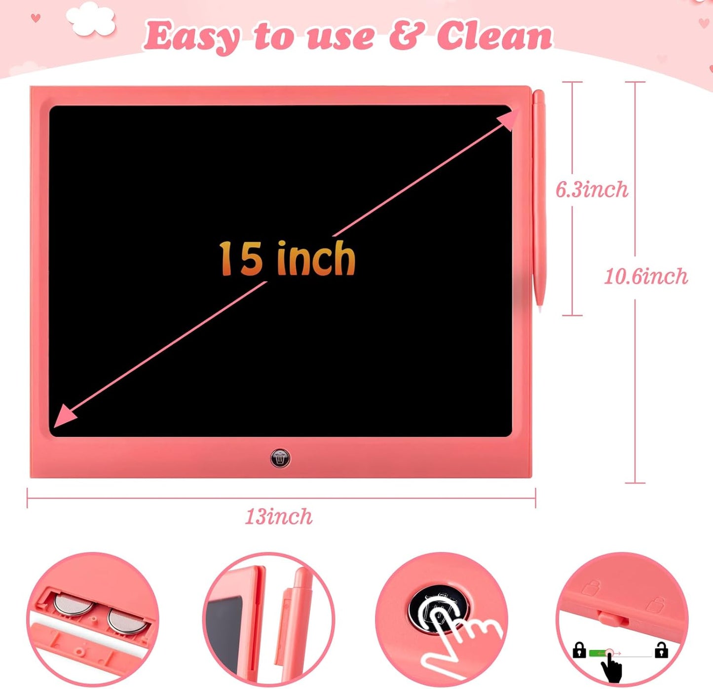 LCD Writing Tablet Kids Toys -15 Inch Toddler Toys Learning Drawing Pad Toys for 3 4 5 6 7 8 Years Boys Girls Birthday Christmas Easter Thanksgiving Gift Creative Doodle Board