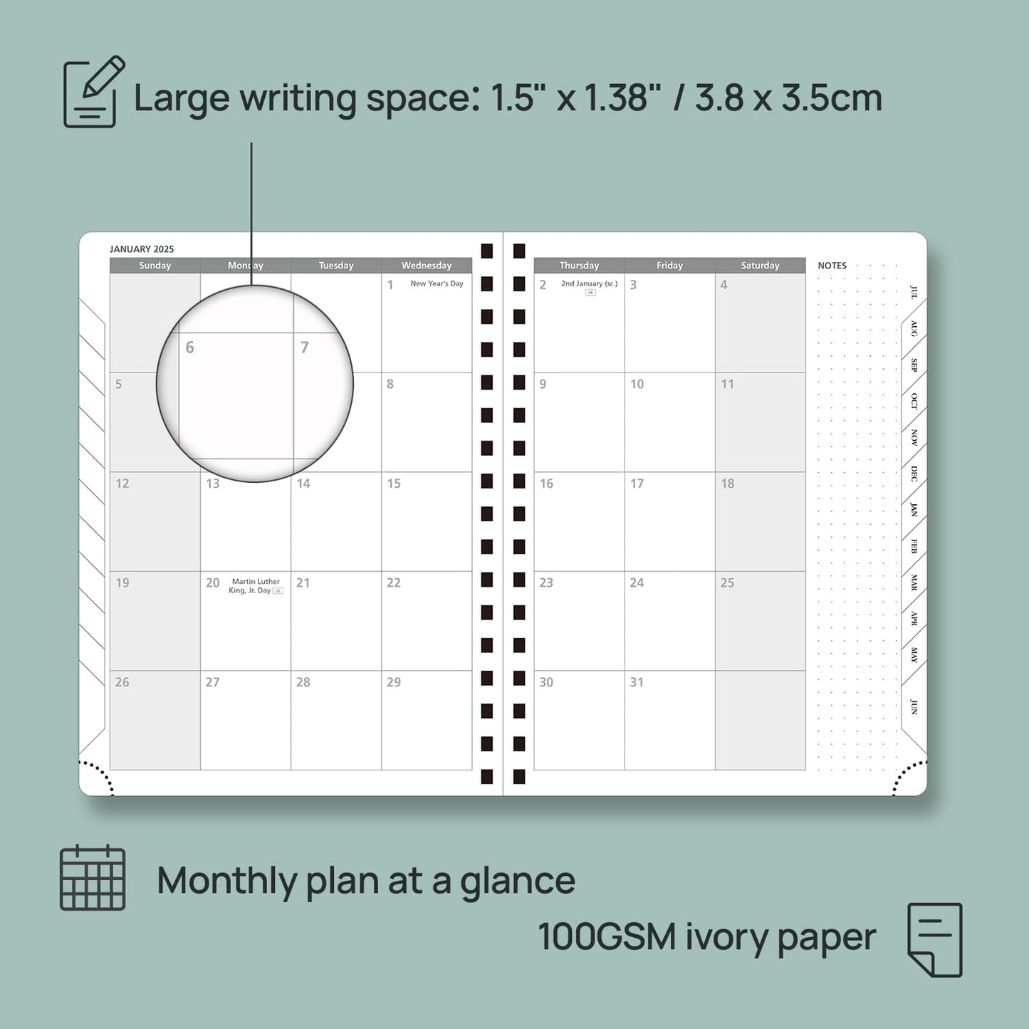 POPRUN Planner 2025-2026 (Medium - 6.5'' x 8.5'') Academic Weekly Calendar (July 2025 - June 2026) with Hourly Time Slots, Monthly Tabs, 100GSM Thick Papers, Spiral Leather Cover - Night Sky Blue