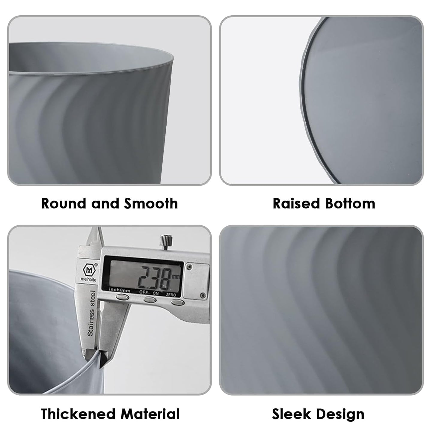 YGJT Small Trash Can, 3 Pack 1.8 Gallons Bathroom Trash Can, Slim Waste Basket, Round Garbage Can, Plastic Trash Bin for Kitchen, Dorm, Bedroom, Office, Living Room, Study, Compact Spaces(Grey)