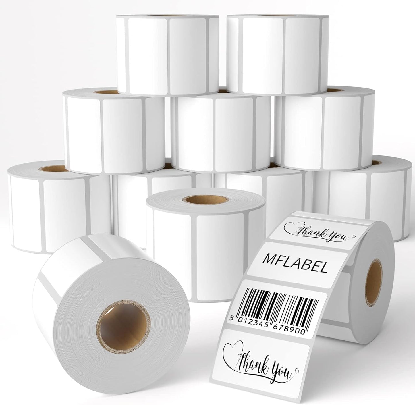 MFLABEL 12 Rolls Thermal Shipping Labels (12,000 Labels) - 2.25 x 1.25 Inch Direct Thermal Perforated Stickers for FBA, Barcode, SKU, Packaging – Compatible with Zebra, Rollo, Munbyn Thermal Printers