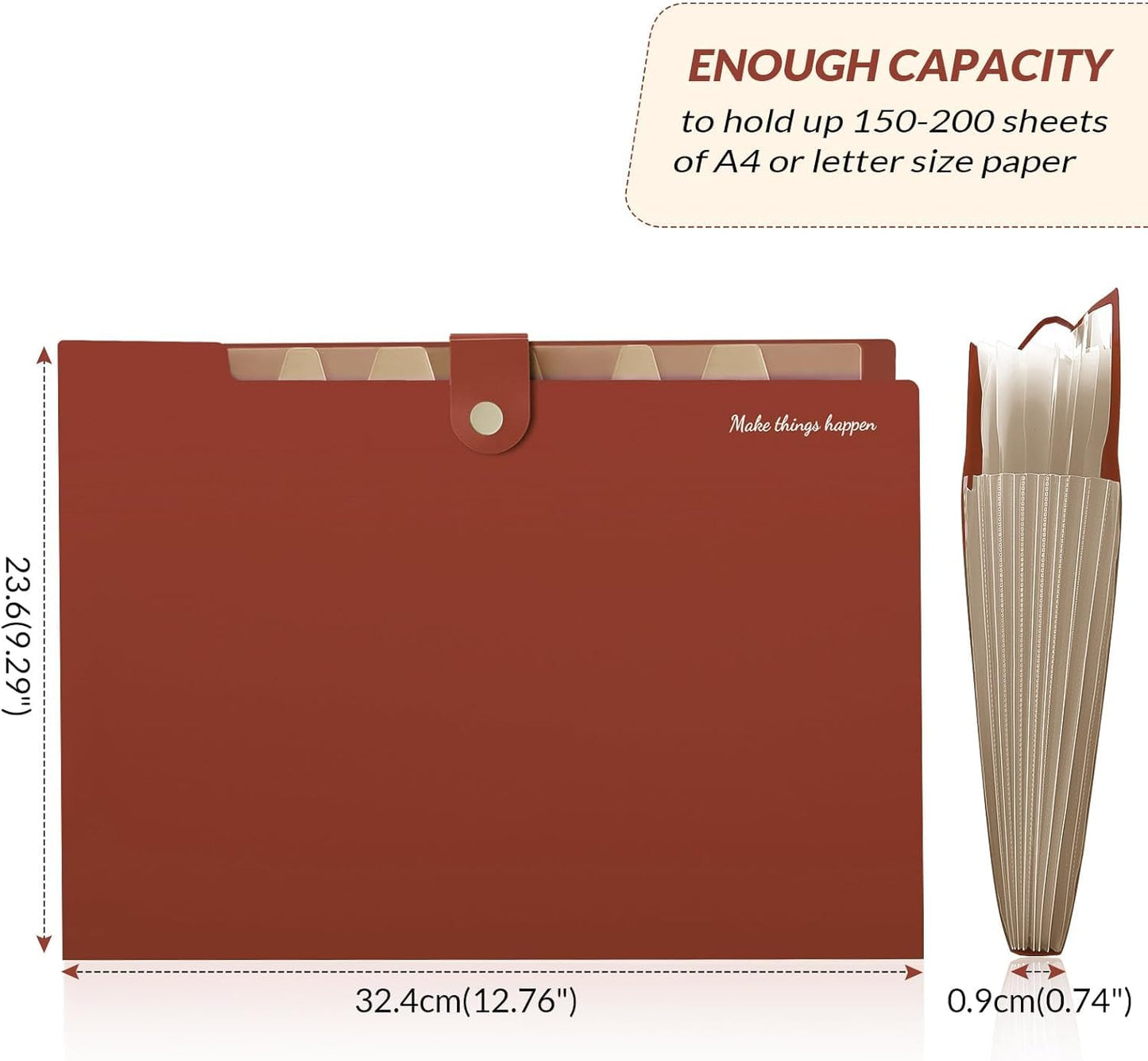 SKYDUE File Folder with Labels, Accordion File Organizer with 8 Pockets, Portable Document Organizer, A4 Letter Size, Paper Organizer for Office, Brown