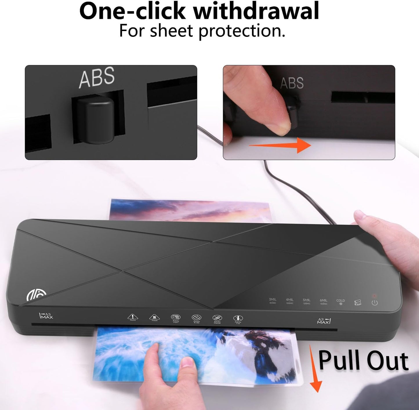 Crenova Laminator Machine 13 inch, Laminating Machine with 50 Laminating Sheets 60s Quick Warm Up Auto-Off, 6 in1 Lamination Machine ABS Jam Free for Home Office School, Black