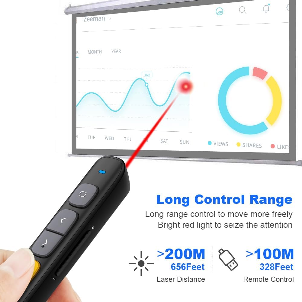 Norwii N29 Presentation Clicker Slide Pointer Clicker for Powerpoint Presentations, Wireless Presenter with Hyperlink & Volume Control, Presentation Remote(Black)