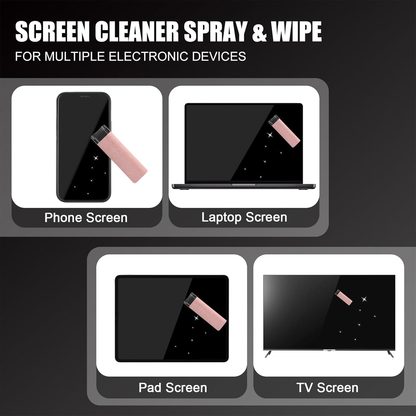 walrfid Graffiti Computer Screen Cleaner, Car Screen Cleaner Spray and Wipe, Electronic Cleaning Spray for Laptop iPad, iPhone, MacBook, TV, Monitor, Tablet Display, with Black Case - Pink