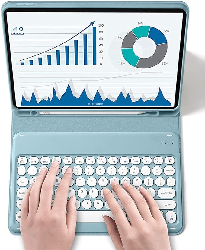 for Kindle Fire HD 10/10 Plus Tablet (13th/11th Generation, 2023/2021 Release) 10.1", Detachable Round Keys Keyboard Case with Pencil Holder ，Blue