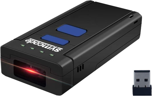 Symcode 2D QR Bluetooth Barcode Scanner, 1D 2D Mini Wireless Handheld CMOS Barcode Scanner Reader with Bluetooth 4.0 & 2.4G Wireless Connection, Portable Barcode Reader Compatible for QR PDF417 Dat