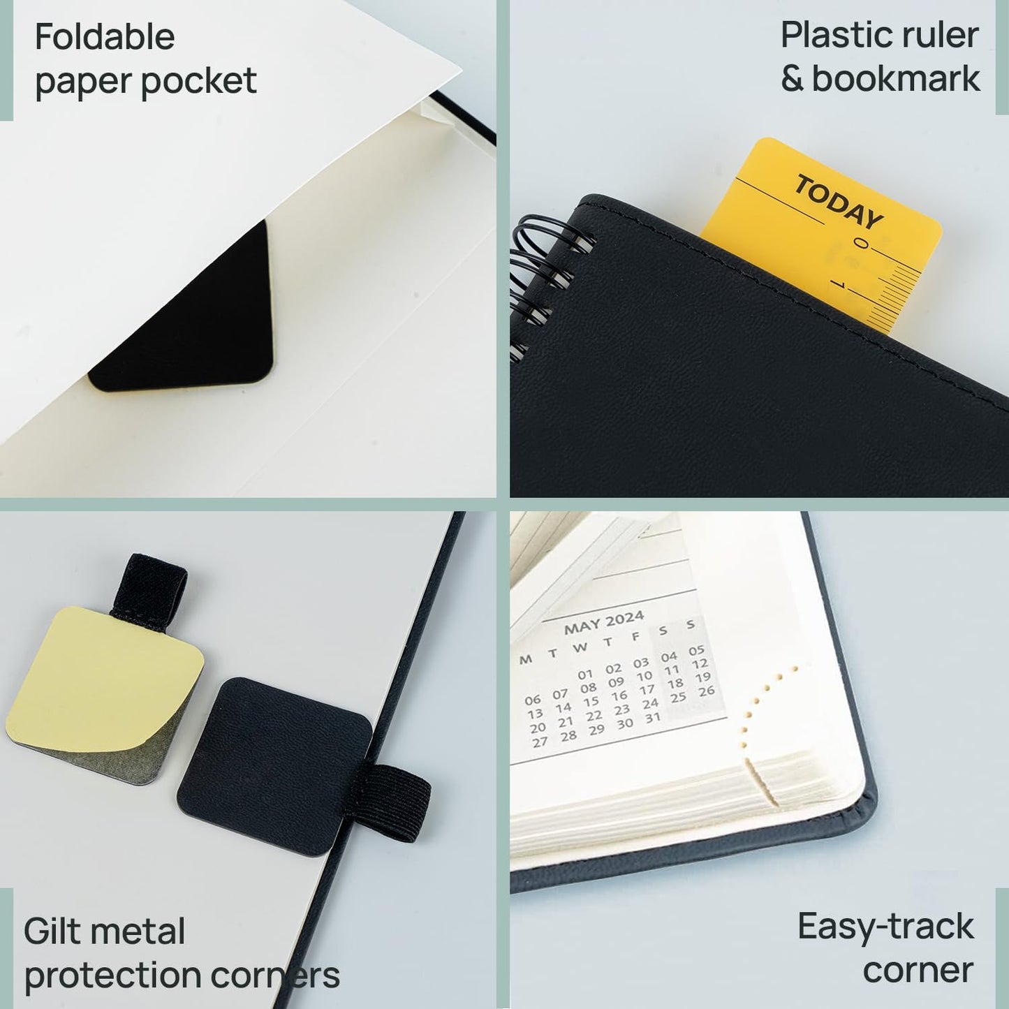 POPRUN Planner 2025-2026 (Medium - 6.5'' x 8.5'') Academic Weekly Calendar (July 2025 - June 2026) with Hourly Time Slots, Monthly Tabs, 100GSM Thick Papers, Spiral Leather Cover - Black