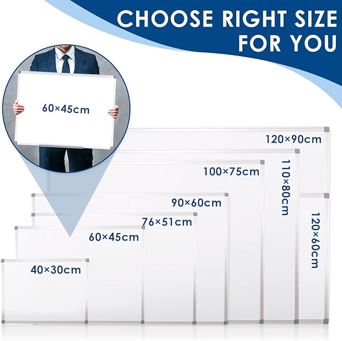 SWANCROWN Magnetic Dry Erase Board 48 x 24 Inches - Large White Board, Silver Aluminum Frame, 4' x 2' Writing Whiteboard for Walls, Home Office, School, Studio