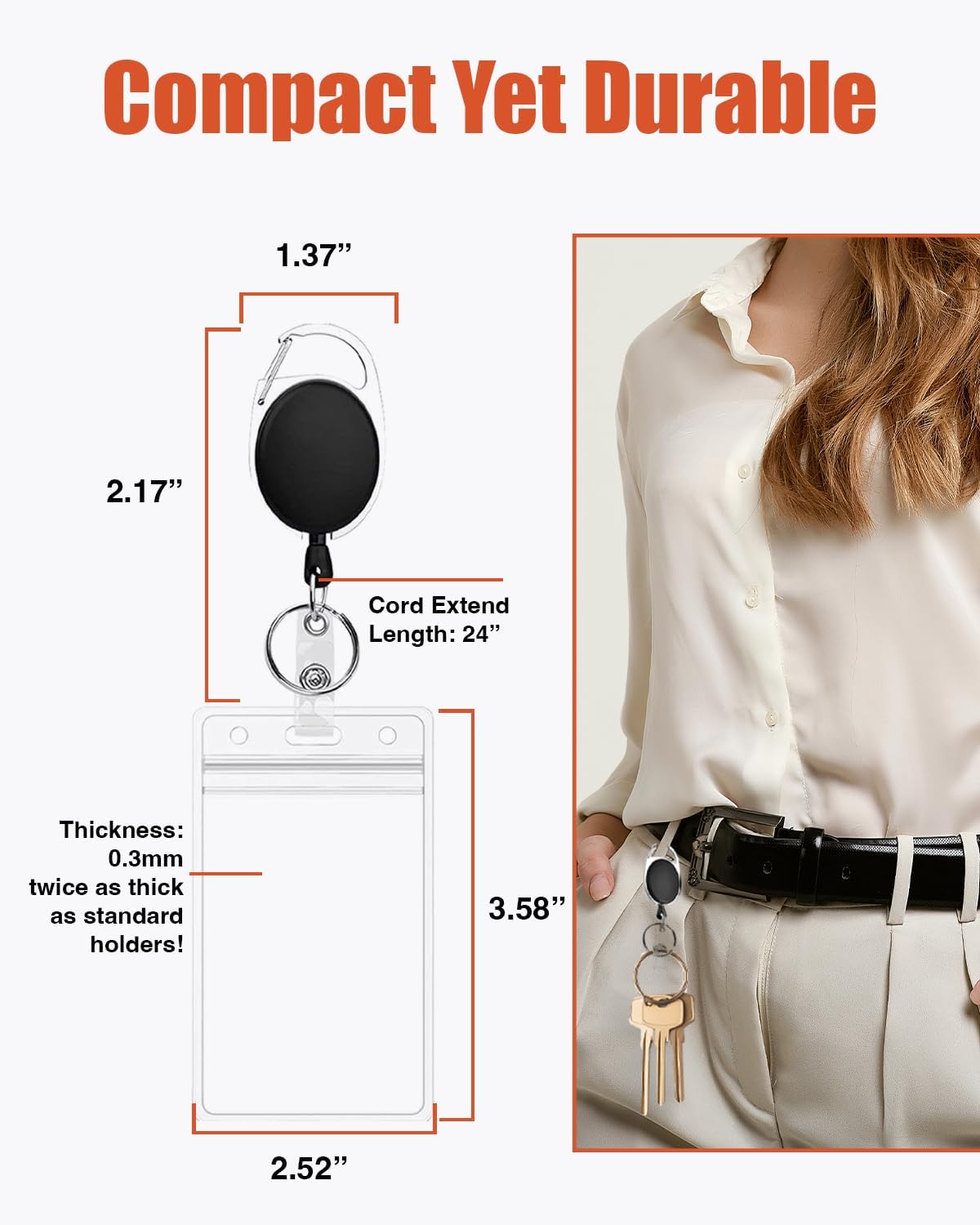 Retractable ID Badge Holder with Clip Badge Reels, Clear ID Card Holder (2 Pack)