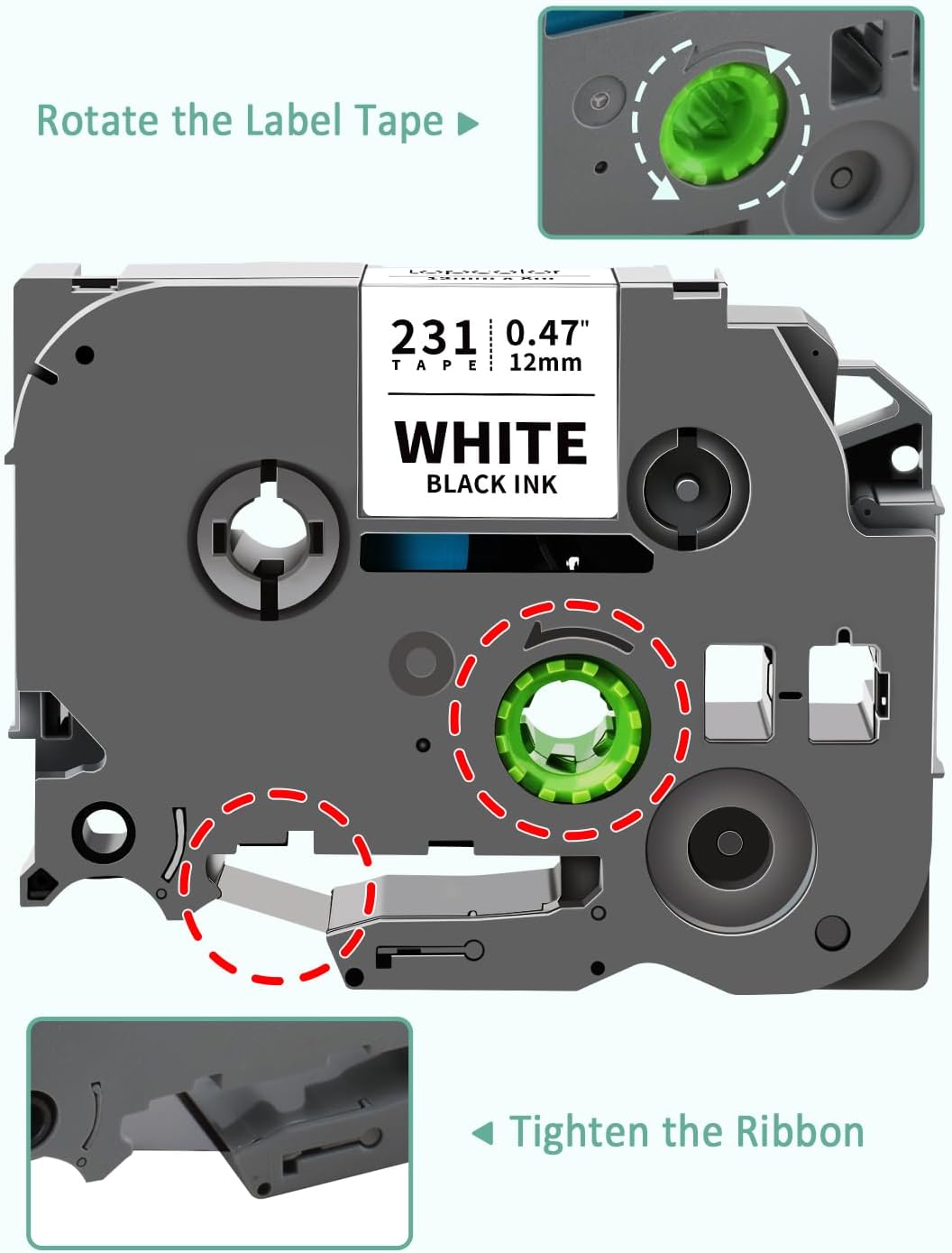 6-Pack Tze231 12mm Label Maker Tape Compatible for Brother P Touch Label Tape 12mm 0.47 White Tze-231 Tz231 Tze Tz 12mm 1/2" Laminated White for PT-D210 PT-D202 PT-D220 PT-D410 PTD600 PTD400