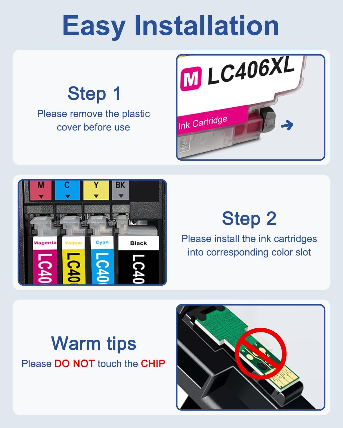 4-Pack LC406XL Ink Cartridges Compatible for Brother MFC-J4335DW MFC-J5855DW MFC-J6555DW MFC-J4535DW MFC-J6955DW MFC-J4345DW MFC-J5955DW Printer, Black Cyan Magenta Yellow