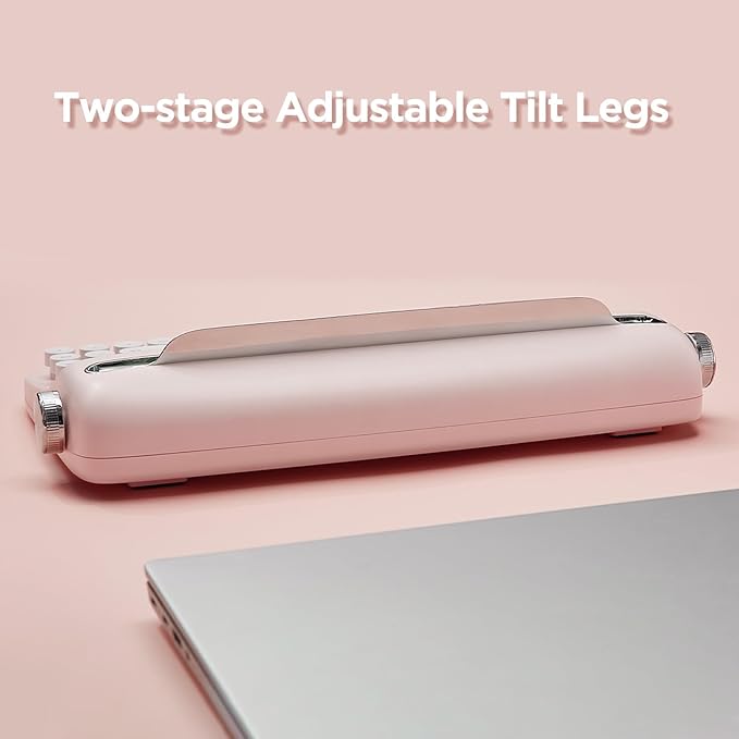 YUNZII ACTTO B303 Wireless Typewriter Keyboard, Bluetooth Connection, Cute Retro Aesthetic Design with Integrated Stand for Tablet, Phone, PC and Win/Mac/Android(B303, Baby Pink)