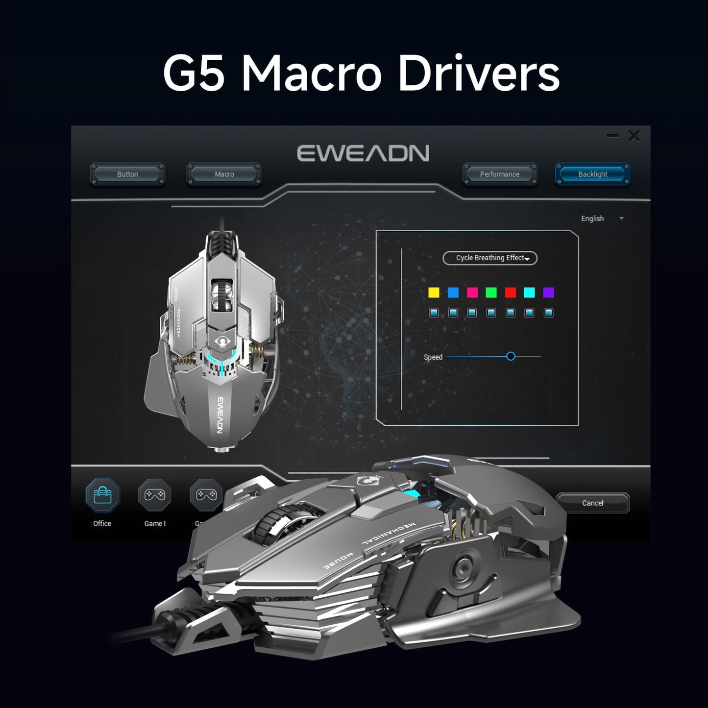 EWEADN G5 Wired Gaming Mouse, Ergonomic RGB Computer Mouse, 12800 Adjustable DPI, 9 Programmable Macro Buttons with Rapid Fire Key Compatible for PC/Laptop/Windows-Grey&White