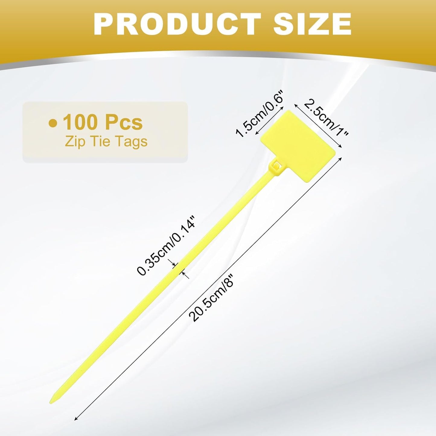 uxcell 100 Pcs Cable Label Marker Tags, Nylon Cable Zip Tie Tags 8.7 Inch Writable Self-Locking Wire Labels Zip Ties for Organization Marking, Yellow