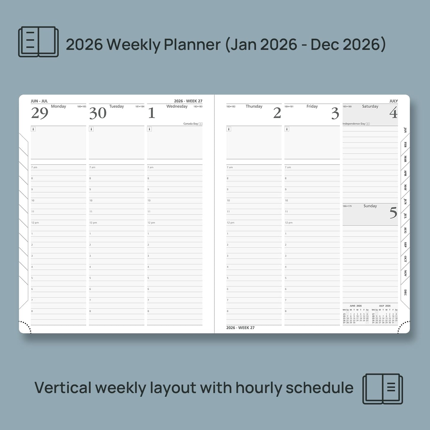 POPRUN 2026 Planner (Large Size 8.5''x 10.5'' Hardcover) - Daily Weekly and Monthly Calendar Agenda 2026 Appointment Book with Hourly Time Slots, Monthly Tabs, 100 GSM - Violet
