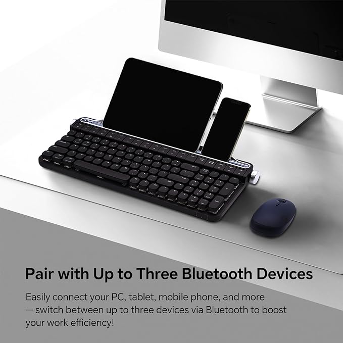 ACTTO B705 Retro Mechanical Keyboard, Bluetooth, Vintage Style with LED Backlight, 100 Keys, Gaming Keyboard for Windows/macos/iOS/Android, Blue Switch (Black)