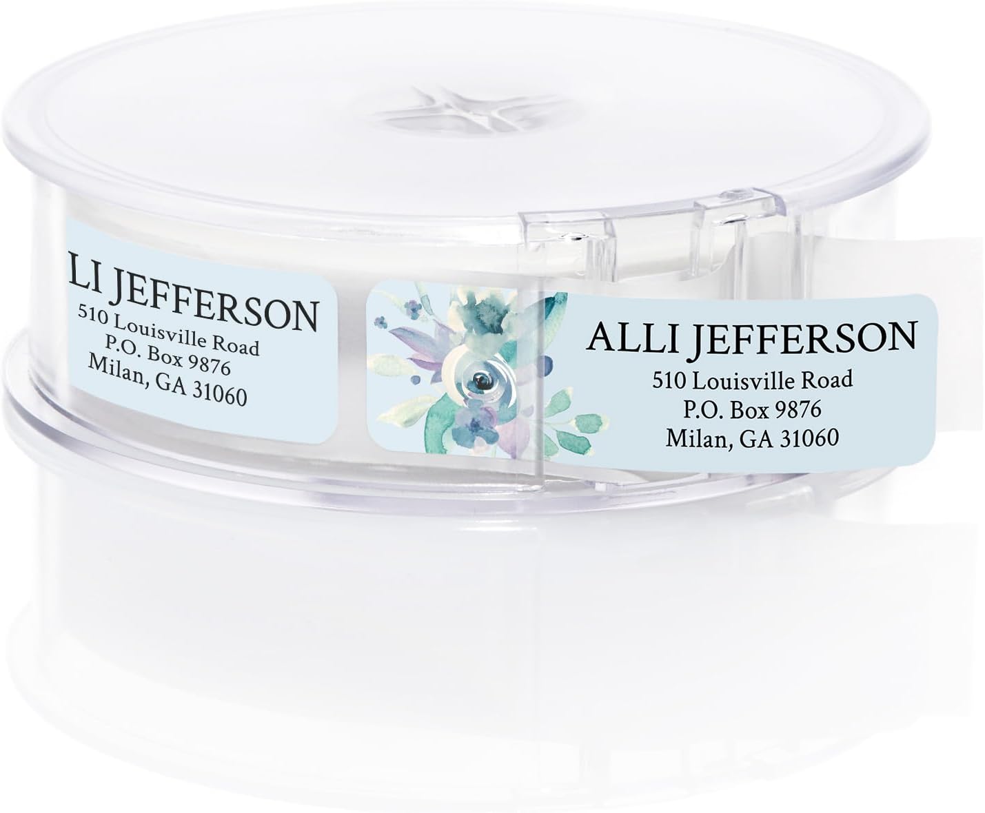 Blue Watercolor Floral Rolled Address Labels / 500 Personalized Return Address Labels/Designer Address Stickers in Elegant Plastic Dispenser