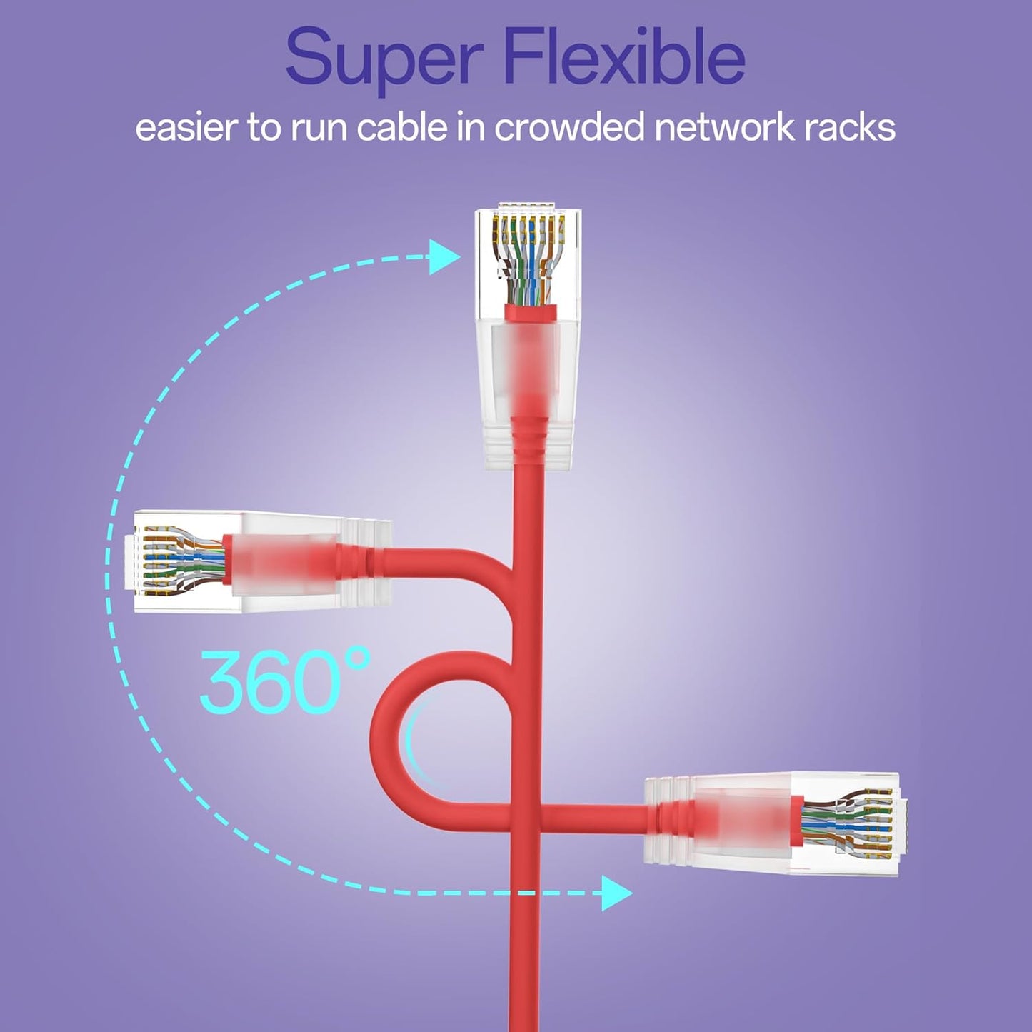 Cat6a Patch Cables 0.5ft (24 Pack) Slim, Cat6 Ethernet Patch Cable Pure Copper, Flexible Cat 6 Patch Cable 550MHZ 10G, Space-Saving Cat 6A Network Cables for Patch Panel, Red