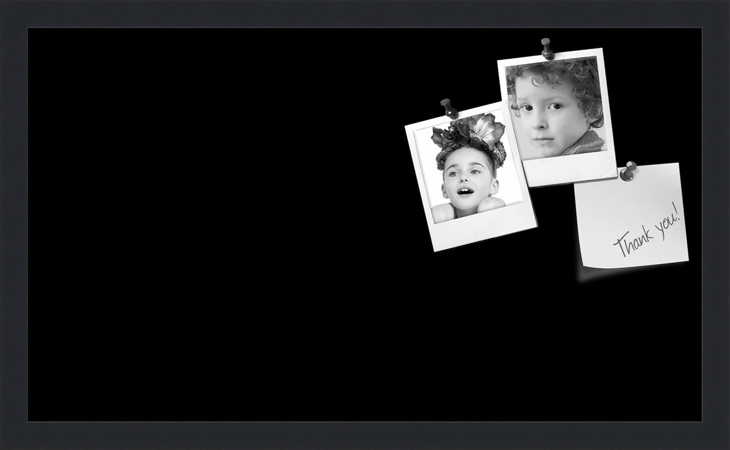 PinPix 24x14 Inch Cork Bulletin Board. This Decorative Framed Pin Board Comes with Solid Black Design and a Satin Black Frame. Ideal for Home Office Decor or Message Board (PinPix-622)