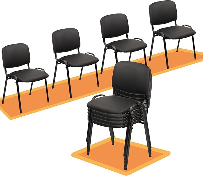 CLATINA Stacking Conference Room Chairs No Wheels, PU Leather Waiting Room Chair Armless Stackable Office Guest Chair with Metal Frames for Reception Lobby Side Training School, Black Set of 10