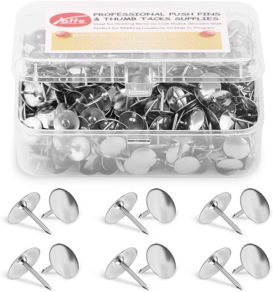 Yalis Thumb Tacks 500-count, 3/8-inch Steel Roundness Push Pins Office Tacks for Corkboard (Silver)