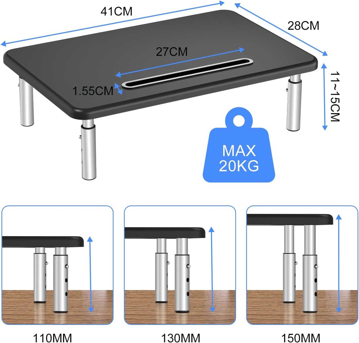 suptek Monitor Laptop Stand,Monitor Laptop Stand Riser for Desk,3 Height Adjustable,Laptop Computer Stand With Metal Vented Platform for Laptop, PC, Printer(MST003M)