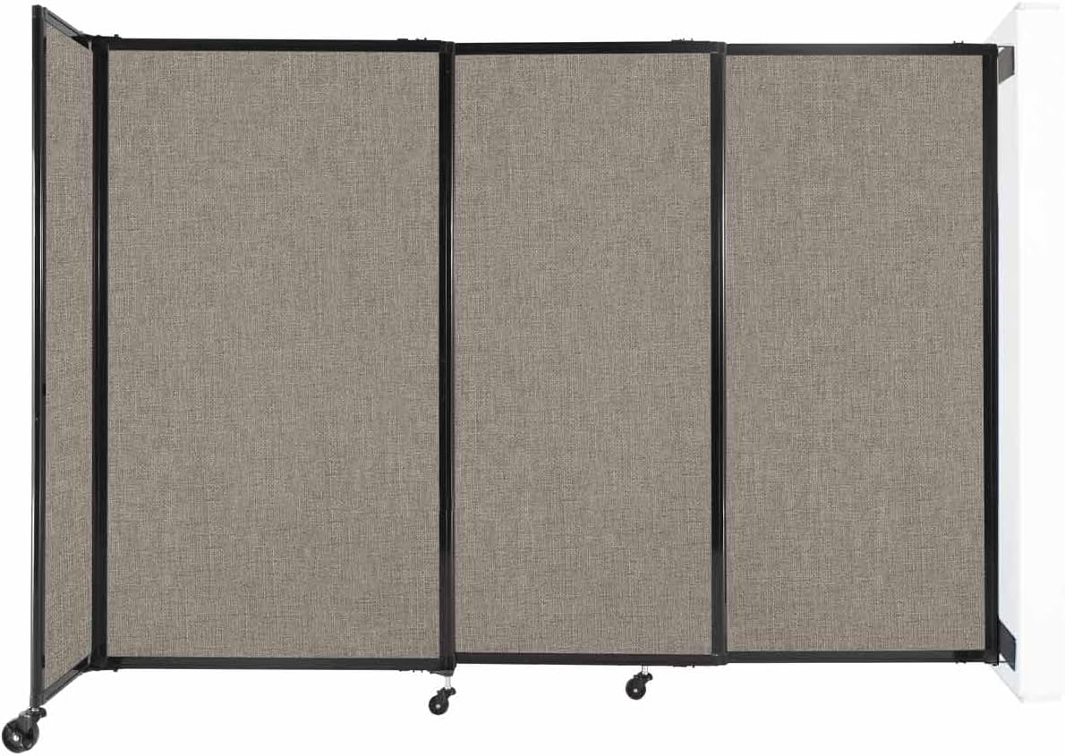Wall-Mounted Sliding StraightWall Room Divider | Adjustable Widths | Locking Wheels | Room Separator | Up to 7'2" Wide x 5' Tall Warm Pebble Fabric Panels