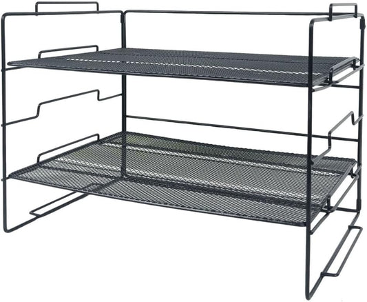 2 Tiers Metal Mesh Desk Organizer and Accessories Stackable Paper Tray and Letter Tray File Organizer, File Document Storage Rack