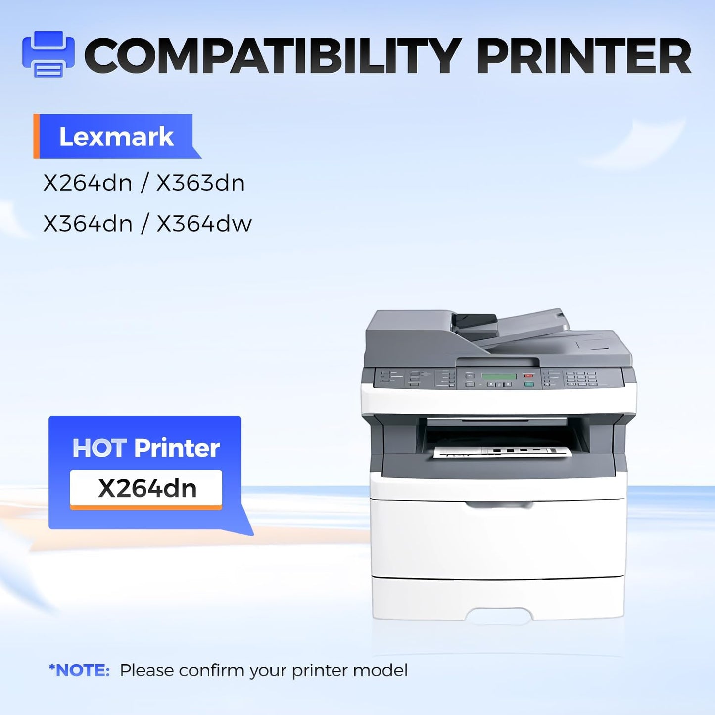 X264H11G Toner Cartridge Black 1-Pack High Yield with Chip Replacement for Lexmark X264 X264A11G X264H11G Toner Compatible with Lexmark X264dn X363dn X364dn X364dw X363 Series Printers (9,000 Pages)