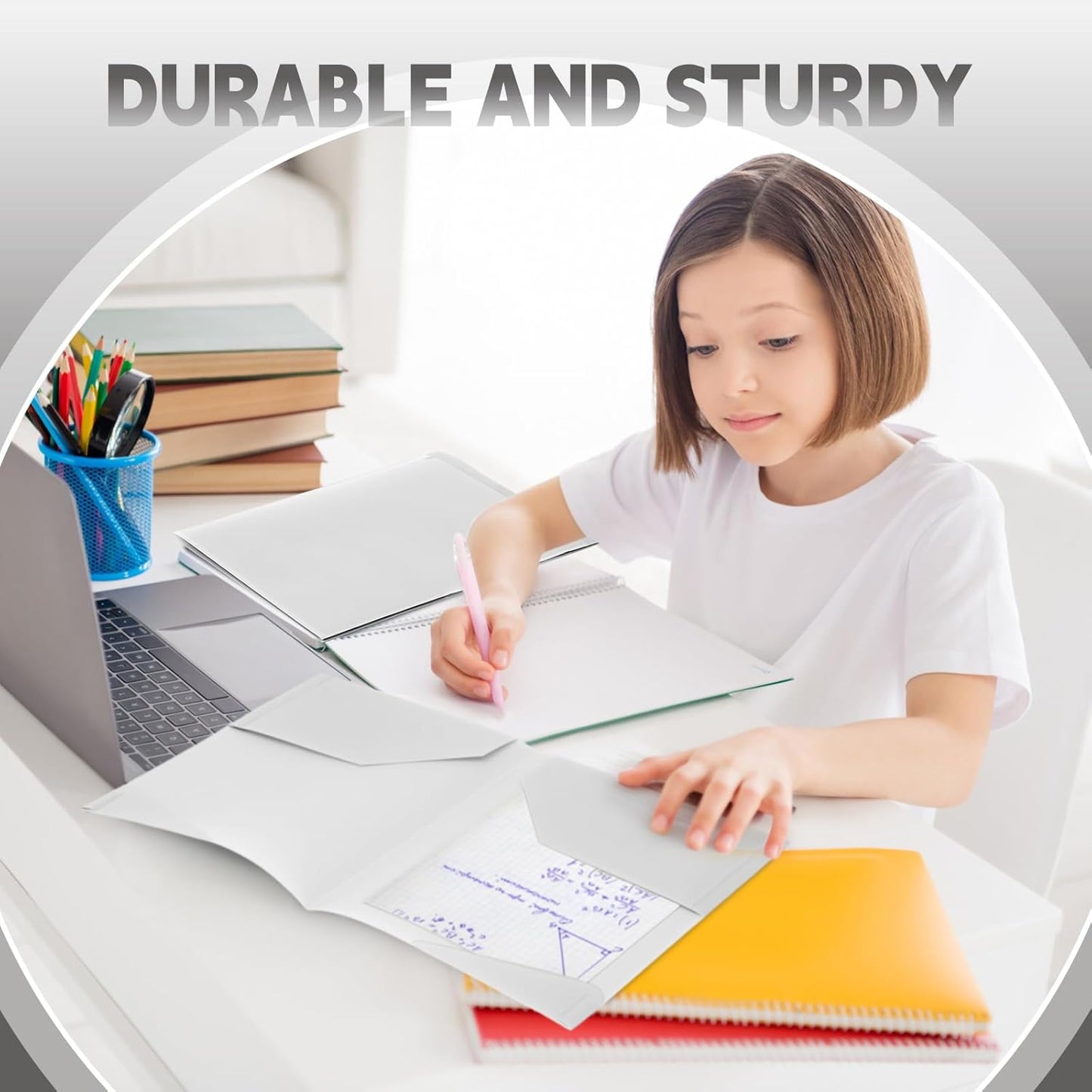 Henoyso 36 Pcs Plastic Folders with Clear Front Pockets Heavy Duty File Folders with 2 Pockets and Card Slot for Student Communication School Office Presentation Report (White)