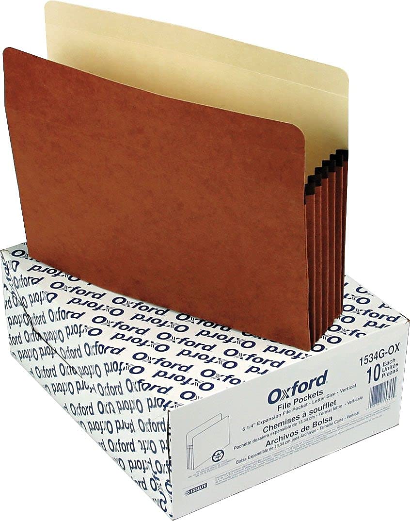 Pendaflex Expanding File Pockets, Letter Size, 5.25" Expansion, Reinforced with DuPont™ Tyvek® Material, Letter Size, Redrope, 10 Per Box (1534G-OX)