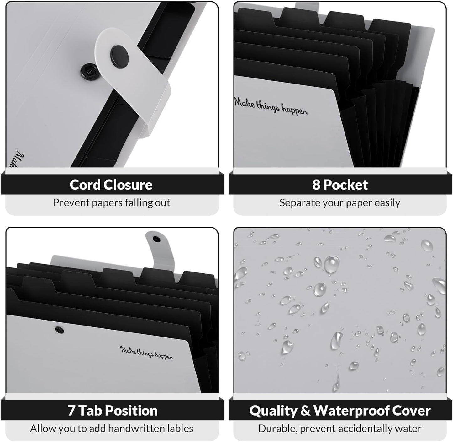 SKYDUE Accordion File Organizer, 8 Pockets Expanding File Folders, Portable Document Paper Organizer, Home College School Office Supplies, Letter Size Gray