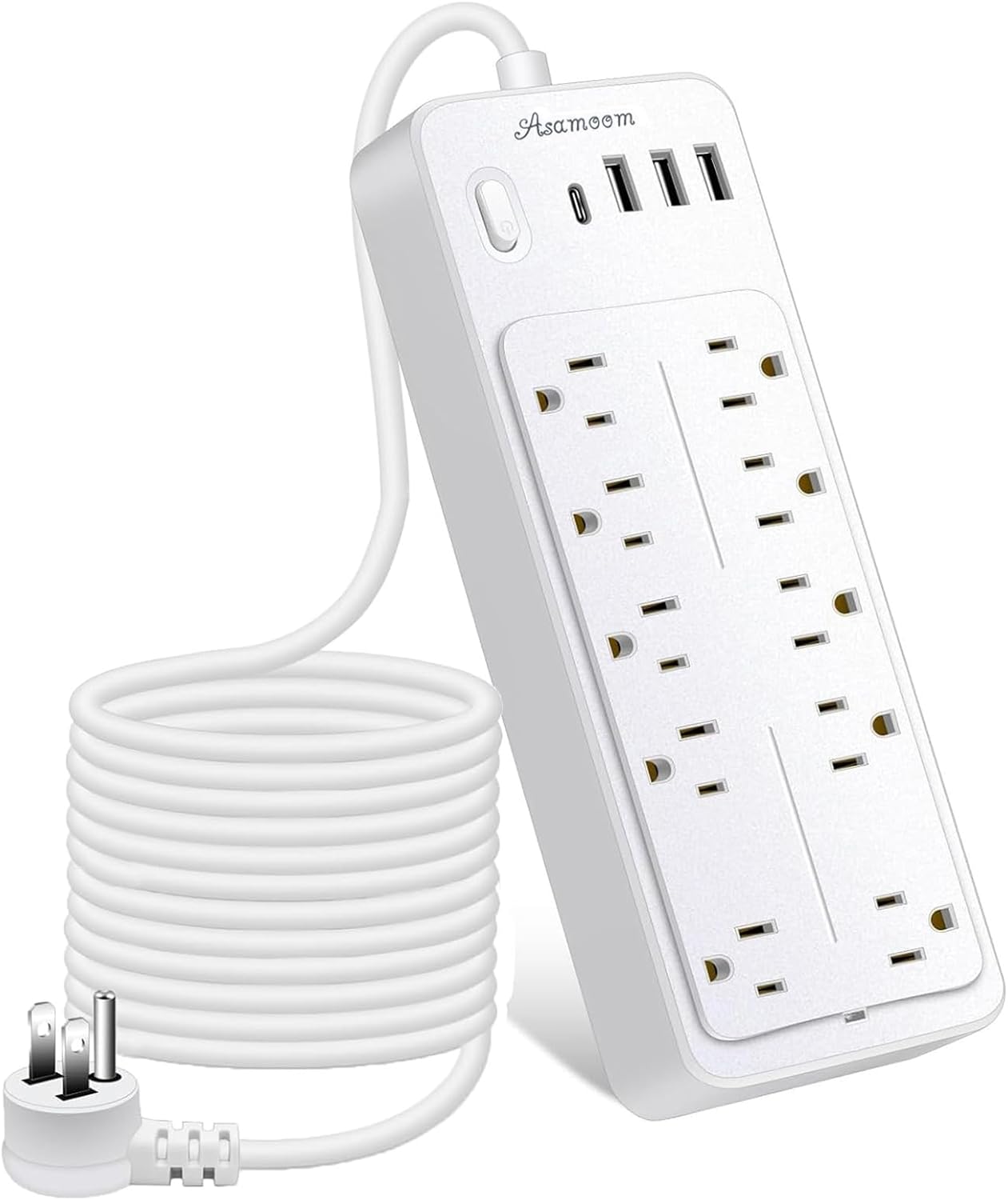 25 FT Power Strip with Surge Protection 1625W/13A, 14 Outlets and 4 USB Ports (1 USB-C), 16AWG, 1700J Flat Plug, White, ETL Listed