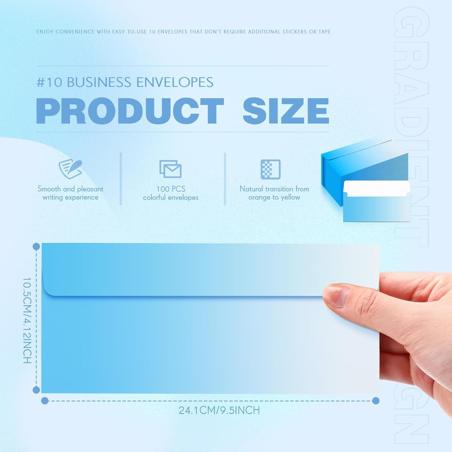 100 Pcs #10 Business Envelopes Colorful Self Adhesive Standard Envelopes Gradient for Office Check Invoices Letters Letterhead Invitations Announcements 4-1/8 x 9-1/2''(Gradient Blue)