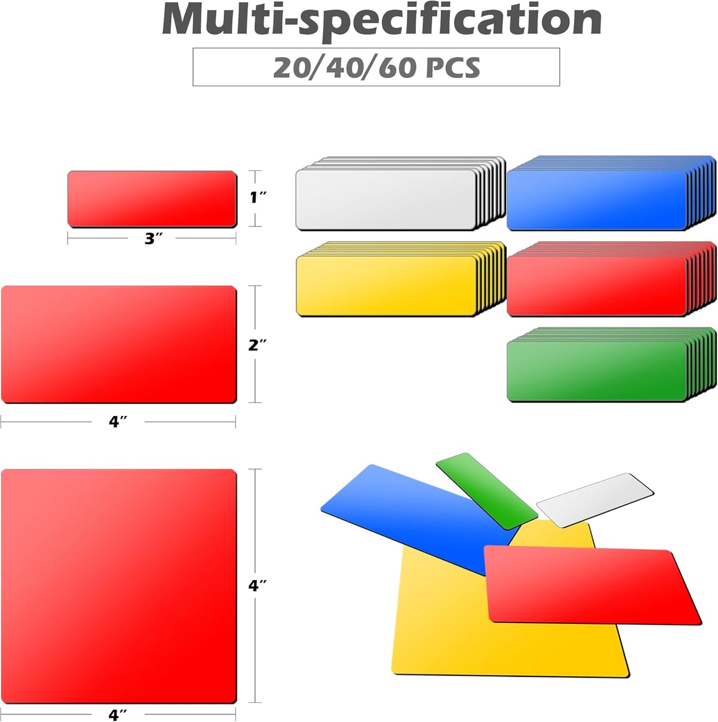 Realth Magnetic Dry Erase Labels 4''×4'' (20 Pack), Multicolor Reusable Whiteboard Magnets, Washable Magnetic Sticky Notes for Classroom, Fridge, Office