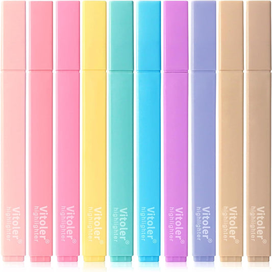 Vitoler 10 Pack Aesthetic Highlighters Soft Chisel Tip Bible Pastel Highlighters Cute Rainbow Color No Bleed Bible Highlighter,Great for Painting,Noting,Marking
