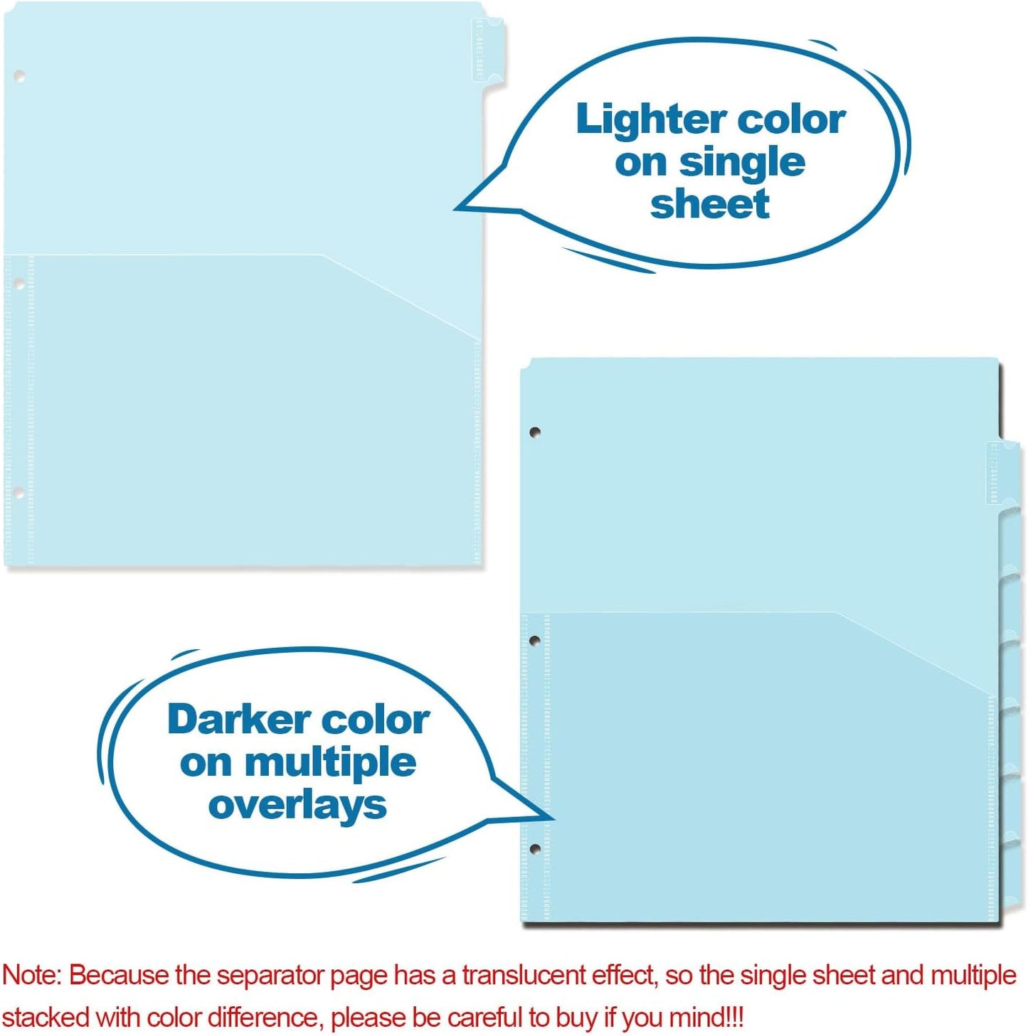 8 tab dividers for 3 Ring Binder with Pockets, Plastic Dividers with Clear Front Pocket, 8-tab Index Dividers with 3 Holes Punched for School & Office Supplies (Blue, 8 Tab)