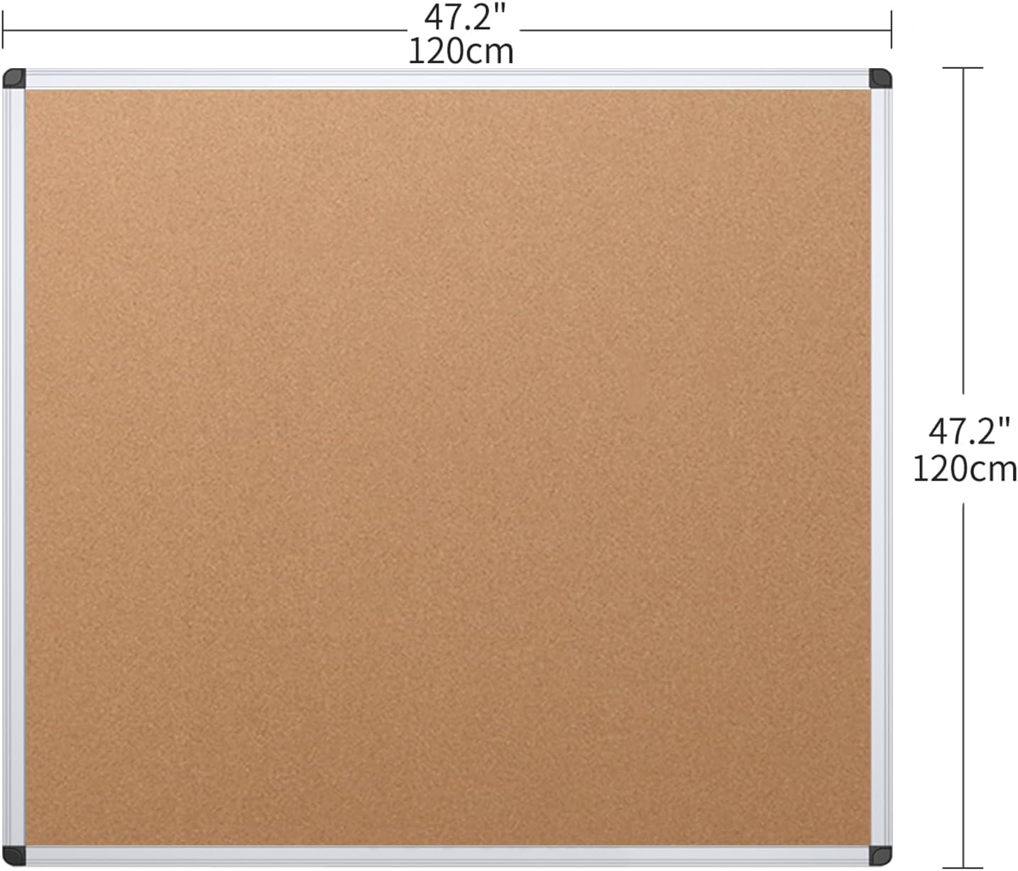 VIZ-PRO Cork Bulletin Board, 48 X 48 Inches, Wall-Mounted Corkboard with Silver Aluminium Frame for School, Office, and Home 4' X 4'
