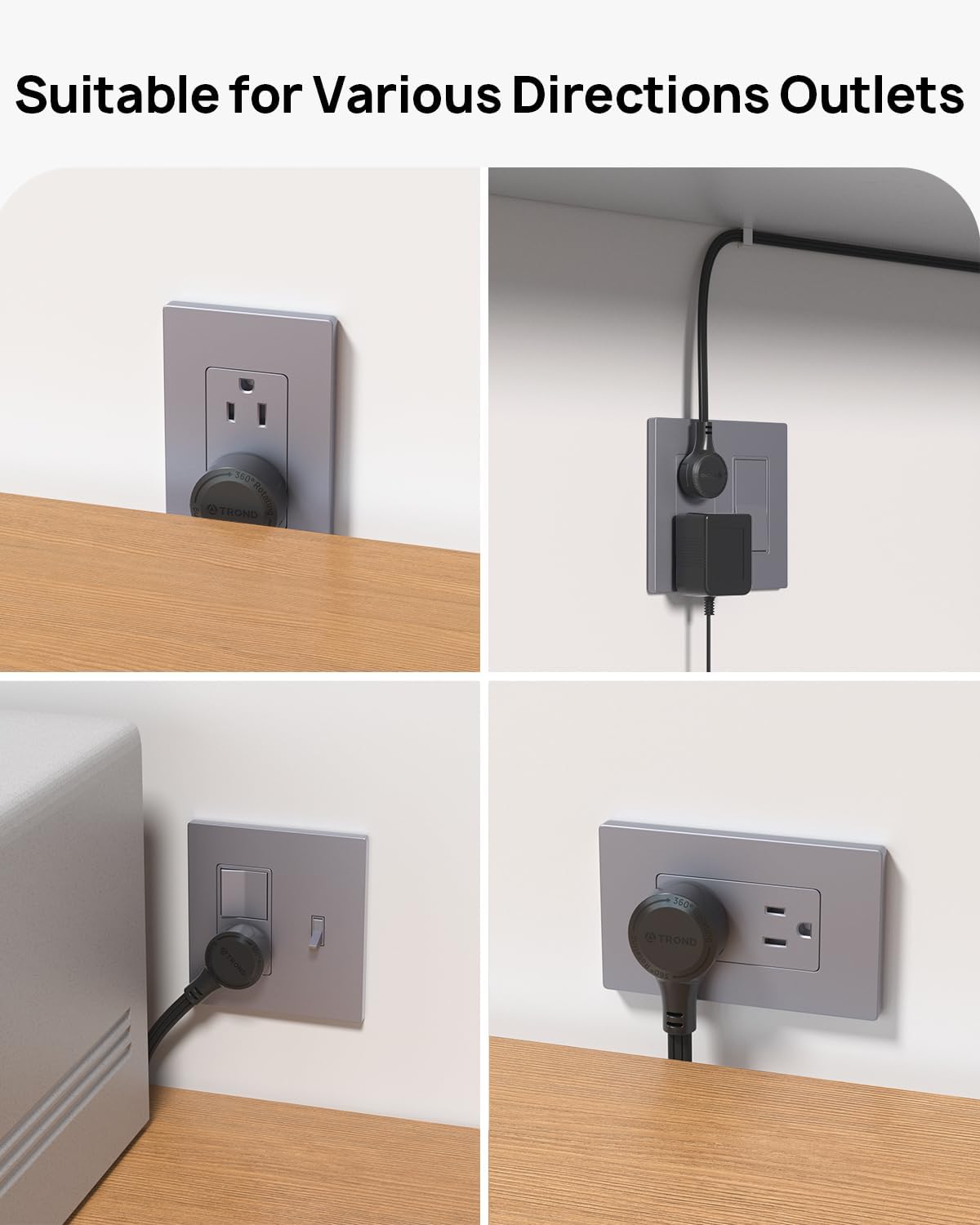 TROND Surge Protector Power Strip 10ft, 360° Rotating Flat Plug, 4000J, ETL Listed, 10 Widely Spaced Outlets, 2 USB A and 2 USB C, Wall Mountable, for Home Office Entertainment, Black