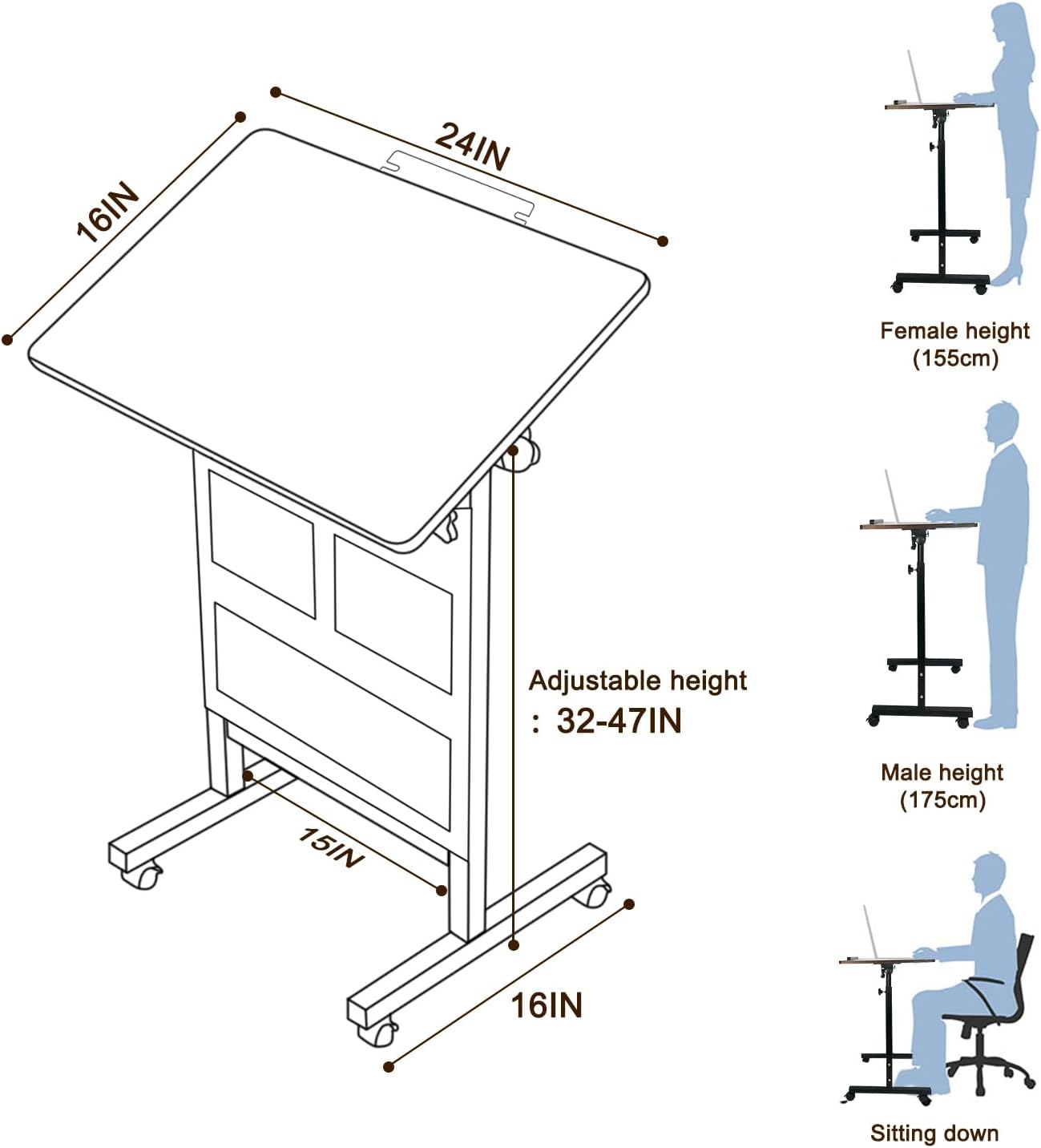 KOUPA Adjustable Height Standing Desk, Writable Tempered Glass Desktop with Eraser, 360° Flip, Wheels and Bag– Ideal for Small Spaces and Home Offices, 24 in, White(Adjustable Height: 32-47 in)