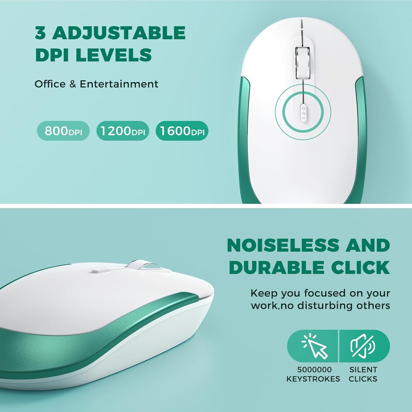 Wireless Keyboard and Mouse, Vssoplor 2.4GHz Rechargeable Compact Quiet Full-Size Keyboard and Mouse Combo with Nano USB Receiver for Windows, Laptop, PC, Notebook-Blackish Green