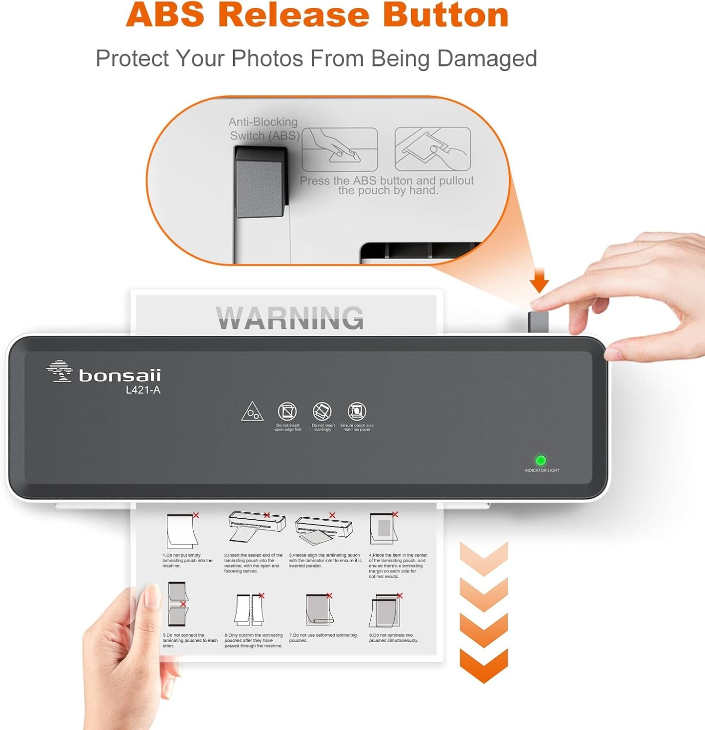 Bonsaii Laminator Machine with 5 Laminating Sheets, 9 Inch Thermal Laminating Machine for Doc/Posters/Photos, Compact Laminator for Home Office School, L421-Grey