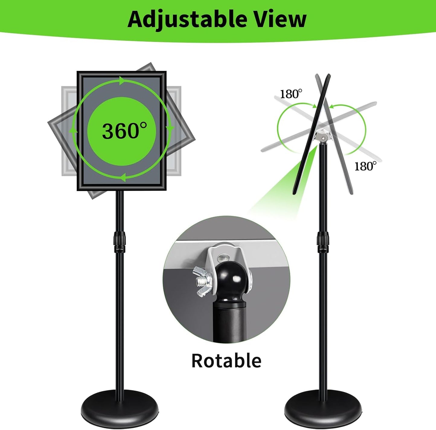 2Packs Adjustable Pedestal Sign Holder Stand 8.5''x11'', Floor Standing Poster Sign Stand, Aluminum Frame for Vertical/Horizontal View Sign stand,Outdoor/Indoor Standing Sign Holders, Black