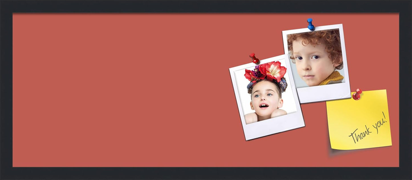 PinPix 30x12 Inch Cork Bulletin Board. This Decorative Framed Pin Board Comes with Crimson Pastel Design and a Satin Black Frame. Ideal for Home Office Decor or Message Board (PinPix-1807)