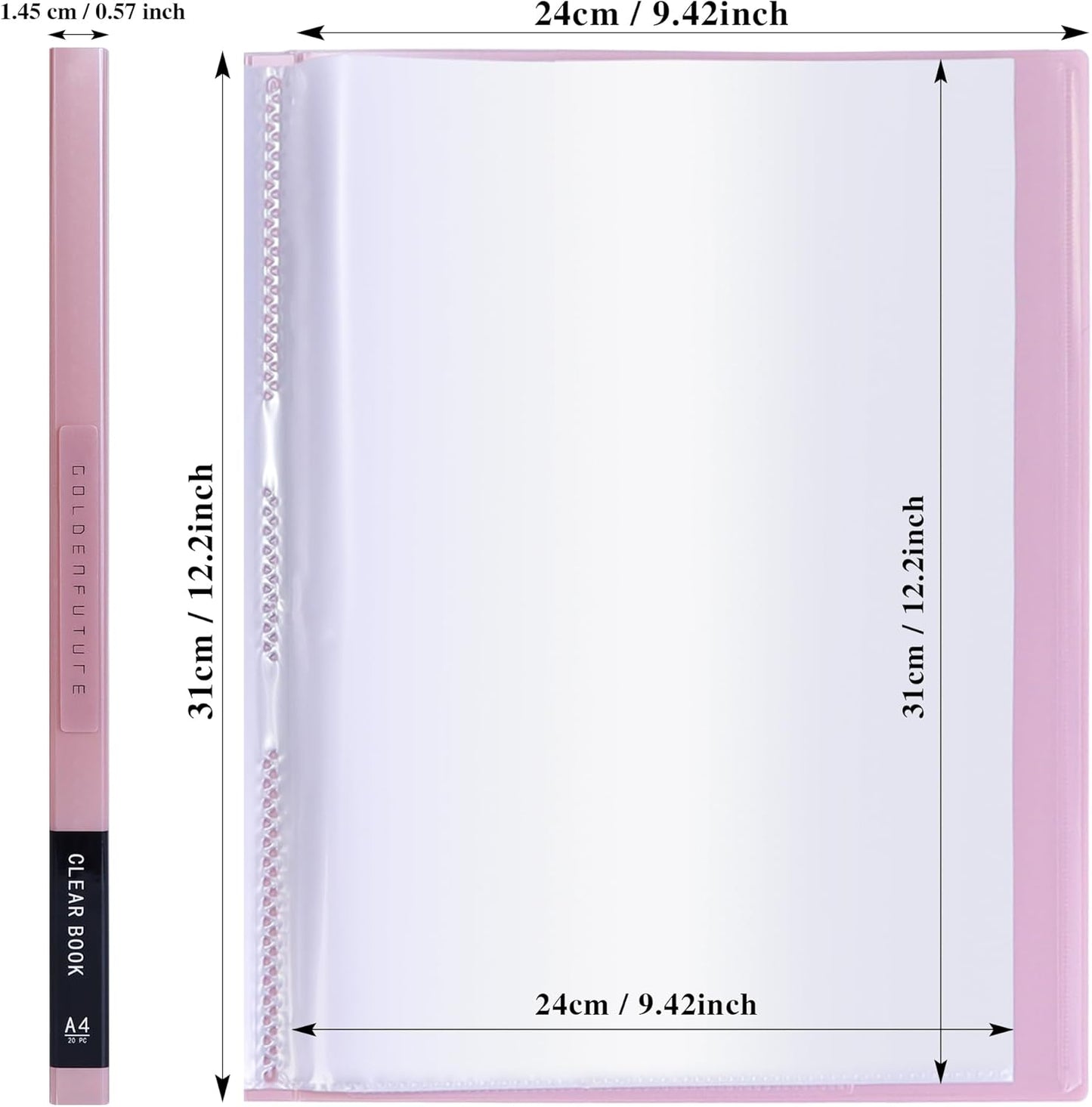 4 Pack Binder with Plastic Sleeves, 20 Pocket Presentation Book with Sheet Protectors, Display 40 Pages of 8.5 x11.8inch Paper, Portfolio Folder for Artwork (Multicolor)