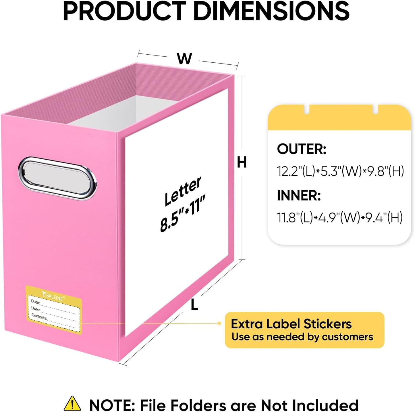 BALEINE File Organizer Box, Cardboard File Folder Organizer with Handle for Letter Size, Portable Collapsible Hanging Filing Box for Home Office Document Storage (2 Pack, Pink)