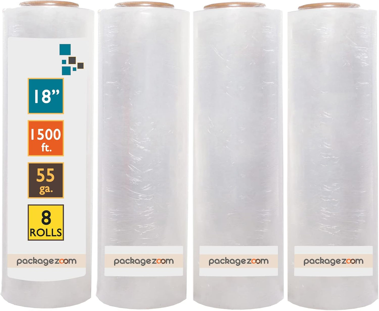 8 Rolls 18" x 1500 Ft Stretch Wrap Heavy Duty, Industrial Strength Shrink Wrap, 55 Gauge High Performance Stretch Film Replaces 80 Gauge Low Films, Clear Hand Stretch Wrap