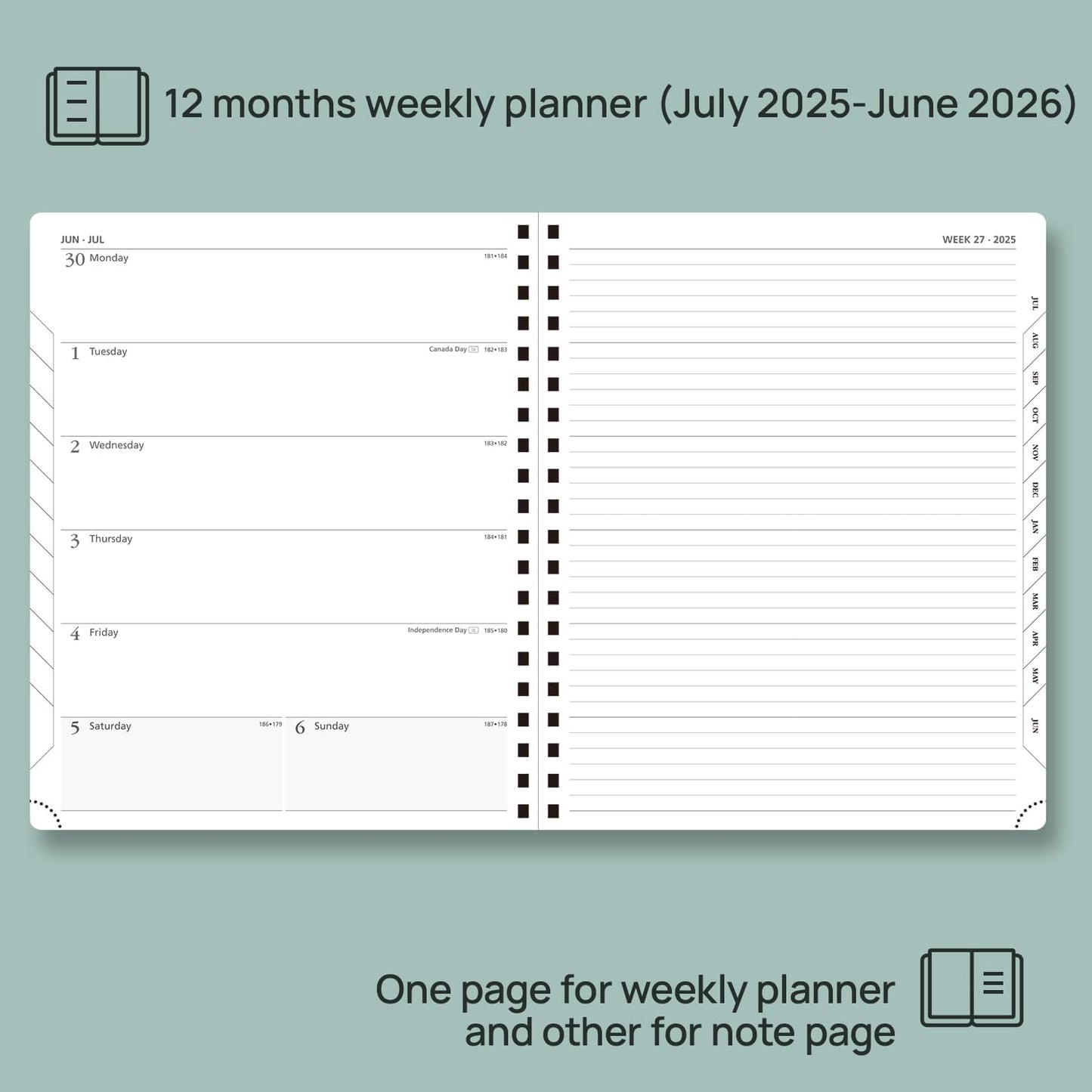 POPRUN Planner 2025-2026 Weekly Planner Notebook (Large 8.5''x 10.5'') Academic Calendar (JUL.25 - JUN.26) Appointment Book with Monthly Tabs, Spiral Soft Cover, Inner Pocket, 100 GSM - Cerulean Blue