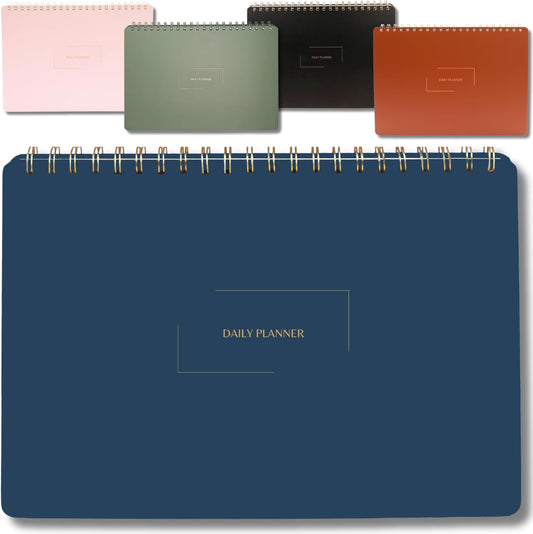 Undated Daily Planner | 8.25” x 11.75” Work To-Do Notebook | ADHD Academic Organizer | Multi-Layout | Men and Women Planner | College Supplies | Navy | Landscape Layout