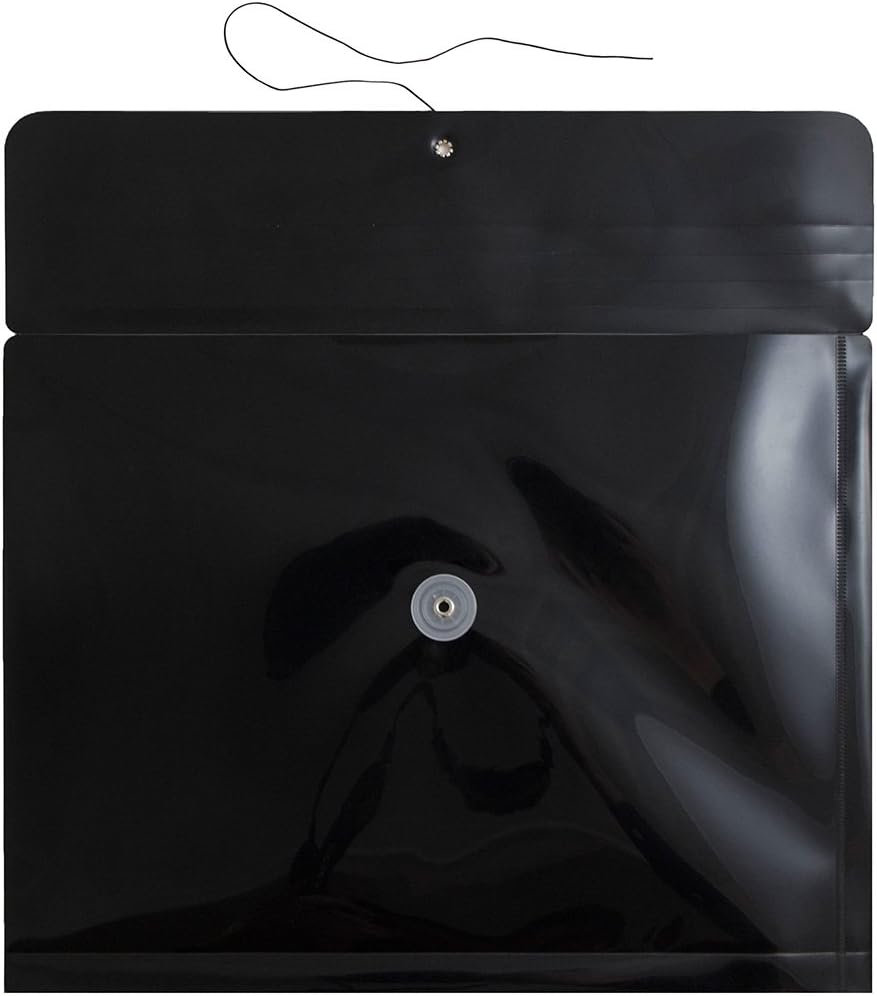 JAM PAPER Plastic Envelopes with Button & String Tie Closure - Letter Booklet - 9 3/4 x 13 - Black - 12/Pack